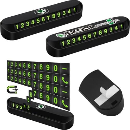 Car Temporary Parking Card Phone Number Card Strip With Car Logo For Skoda Octavia Rapid Kodiaq Karoq Fabia Kamiq Superb VisionS