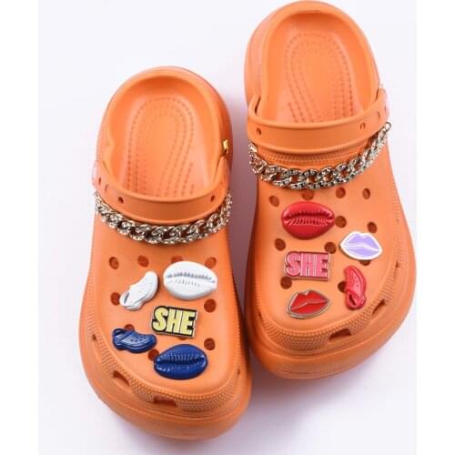 Free Shipping 1 Pcs Colorful Metal Croc Shoe Charms Pearl Dolphin Lips Decorations Bling Rhinestone Clog Shoes Accessories SHE