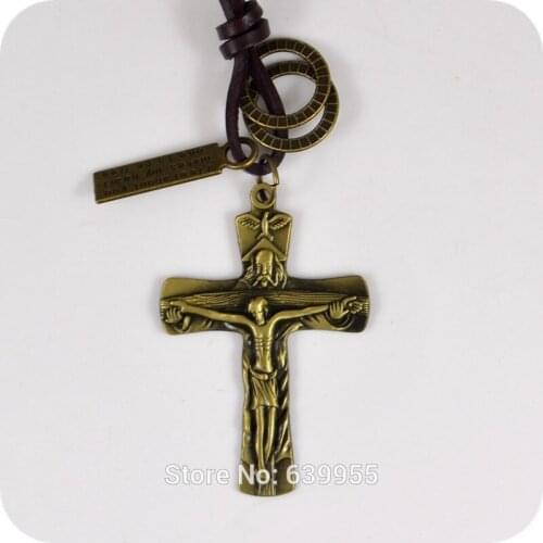 GOD Jesus Pigeon Cross Pendant Leather Necklace Fashion Religious jewelry