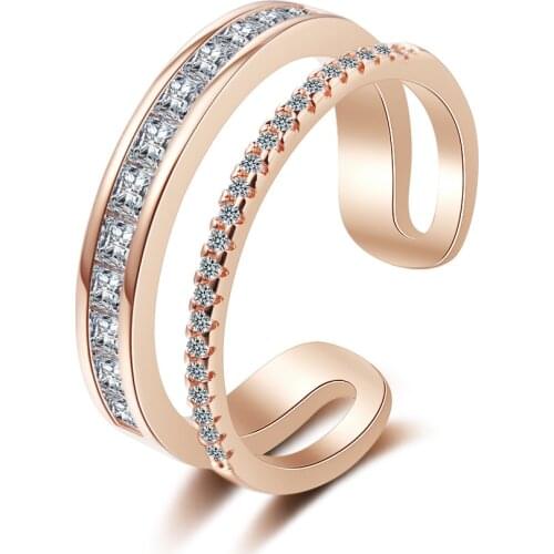 Double Layer Ring 925 Sterling Silver Women Ring With Cubic Zirconia Adjustable anillos
