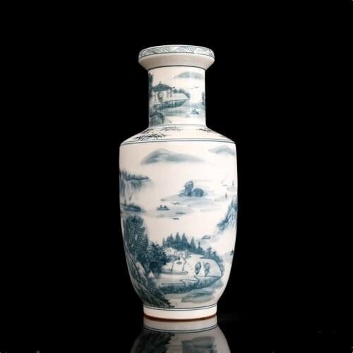 Kangxi hand-painted vase ink colored mountain antique porcelain vase ancient porcelain collection