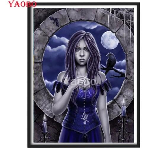 Gothic Art Diamond Painting Beauty and Crow New Arrival Diamond Embroidery Full Square Round Mosaic Picture Rhinestone