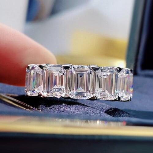 925 Sterling Silver 5*7mm Emerald Cut Created Moissanite Diamond Eternity Rings for Women Wedding Engagement Bands Fine Jewelry