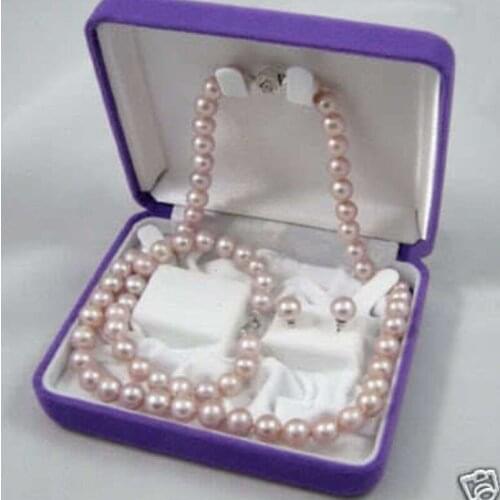 NATURAL 7-8MM PURPLE freshwater PEARL NECKLACE BRACELET EARRING SET