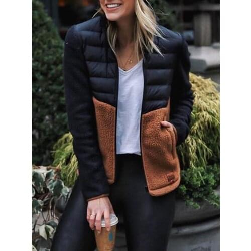 Lugentolo Slim Down Jackets Women Winter Fashion Patchwork Contrast Color Stand Collar Long Sleeve Zipper Jacket Women