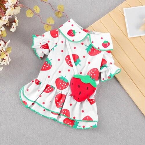 Summer Pet Dog Strawberry Print Skirt Cute Pet Dog Cats Breathable Soft Dresses Home Party Princess Dress for Samll Mediumn Dog