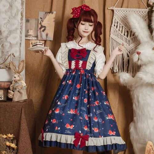 Sweet Lolita Summer Japanese Strawberry Party Vintage Lolita Jsk Dress Sleeveless Bowknot Princess Tea Party Dresses