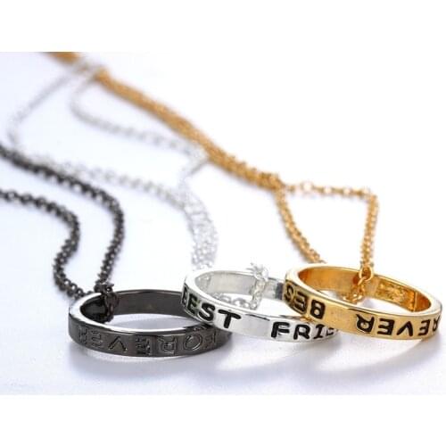 BOTU 2021 Fashion Color Letter Circle Round Ring Necklace Pendant Lady Alloy Simple Personality Metallic Jewelry for Women