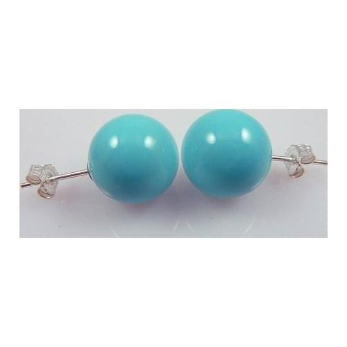 Fashion Jewelry 10MM Turquoise Blue South Sea Shell Pearl Sterling Silve Stud Earrings AAA