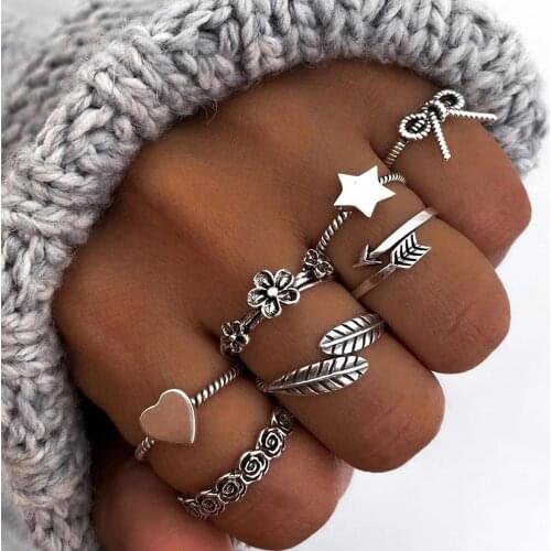 Popular Jewelry Bow Knot Love Five-Pointed Star Flower Arrow Leaf Ring Set For Women Female Girl Chinese Wholesale Price In 2021