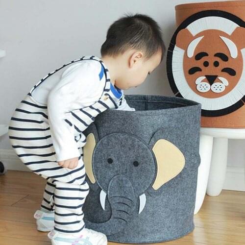 Cartoon Laundry Basket Space-Saving Toy Storage Baskets Felt Clothes Toys Storage Bucket Picnic Organizer Pouch for Home Decor