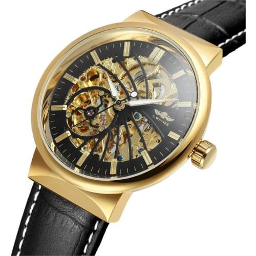 T-WINNER New Fashion Luxury Thin Case Unisex Design Waterproof Mens Samll Dial Watches Top Luxury Mechanical Skeleton Watches