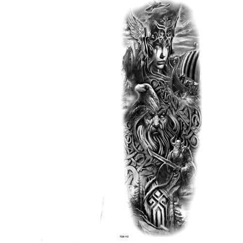 Nordic mythology Odin War God Full Arm Waterproof Temporary Tattoos Men Kit Tattoo Arm Sleeves Tatoo Stickers Fake Tatoo Men