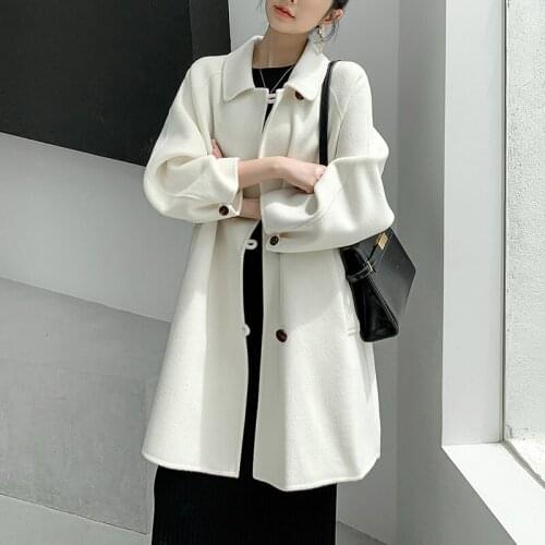 2021 new medium and long double-sided cashmere coat white high-end wool coat loose single breasted