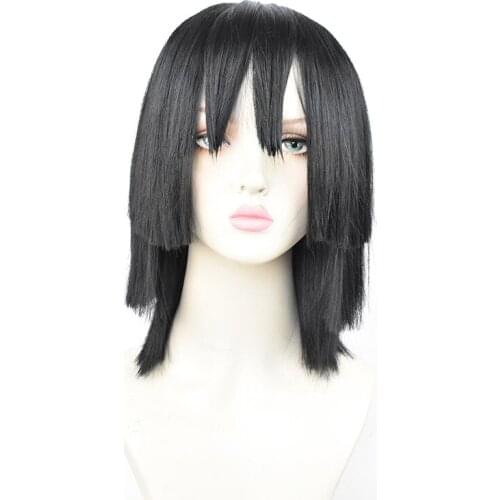 Anime Kimetsu No Yaiba Demon Slayer Cos Wig Iguro Obanai Cosplay Black Short Straight Hair Halloween Accesory Unisex Headgear