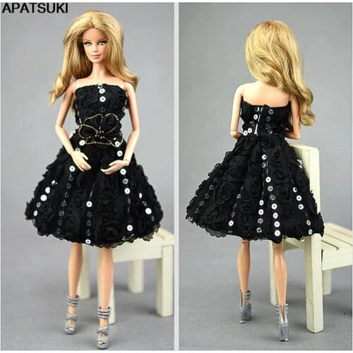 Doll Dresses Lace Rose Flower Black Little Dress Evening Dress Clothes for Barbie Dolls For 1/6 BJD Doll Gift Doll Accessories