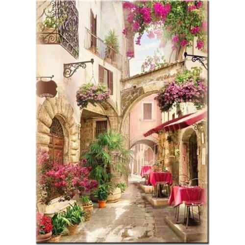 Full square diamond painting European town scenery full round diamond embroidery 5D round rhinestone mosaic diamond home art