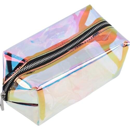 Women Laser Transparent Cosmetic Bag Girls Makeup Brush Bags PVC Travel Toiletry Student Pencil Case Fashion Make Up Pouch