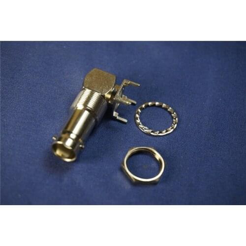 2pcs BNC Connector Receptacle Female Socket 50 Ohm Panel Mount Through Hole Right Angle Solder PCB DIP 1 Lockwasher 1 Nut