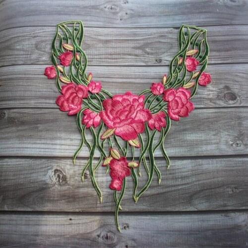 Size40*30cm (2pcs/lot) Multi-color DIY Sewing Floral Embroidered Lace Collar Applique for Garment Decoration , Lace Collar