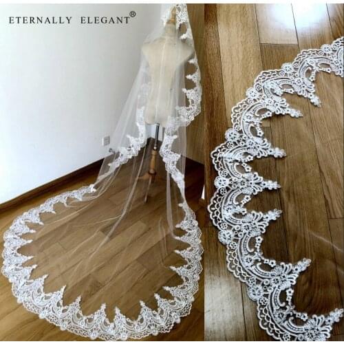 Real Photos 2018 3M White/Ivory Beautiful Cathedral Length Lace Edge Wedding Bridal Veil With Comb Wedding Accessories MD3095