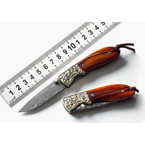 Camping Survival Folding Knife Pocket Kitchen Damascus Steel Outdoor Rescue EDC Tool Pocket Knife Jungle Life Knife Gift