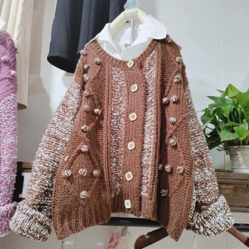 Retro sweater women Japanese autumn and winter ladies fashion new loose long-sleeved round neck knitted cardigan jacket