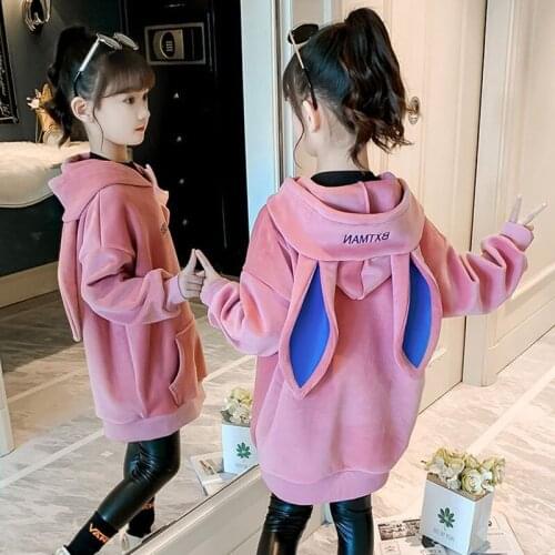 Girls' Hoodies Sweatshirts Kids Underwear 2021 Classic Plus Velvet Thicken Warm Winter Autumn Cotton Tops Fleece Childrens Clot