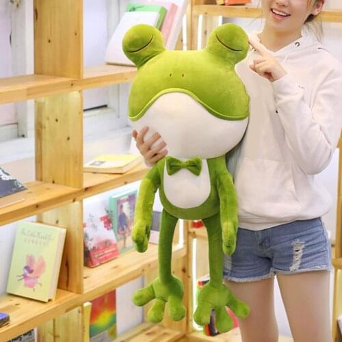 Universal Stuffed Doll Lovely Delicate Craft Smooth Surface Cartoon Skin-friendly Colorful Green Frog Stuffed Doll for Bedroom