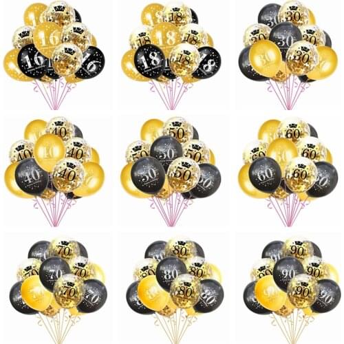 12" Gold Latex Air Balloons Black 30 40 50 60 70 Years Happy Birthday Party Decorations Adult Balloons Cumpleanos Globos Balony