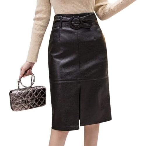 Streetwear PU Leather Skirt Women 2021 Autumn Winter Sexy Midi Skirts Plus Size High Waist Split Skirts jupe femme