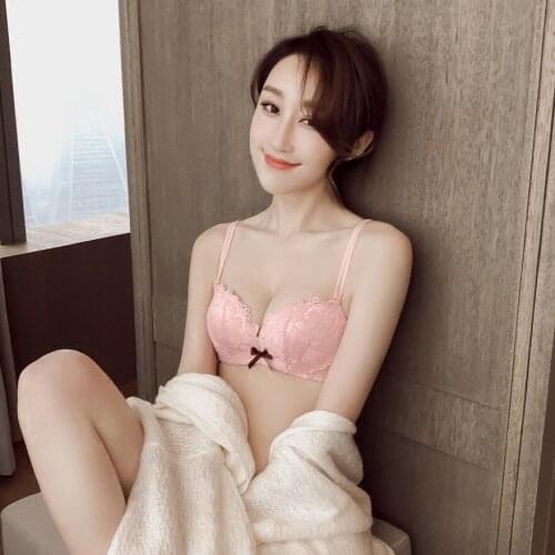 Spring Summer Lace Gather Light Bra Women Seamless Cozy Breathable Underwear Sexy Chic Adjustable Without-rim Push Up Brassiere
