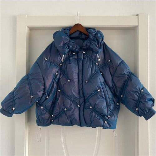 2021 New Trend Winter Women Stand Collar White Duck Down Coats Female Short Puffer Jackets Solid Loose Streetwear Ladies Outwear