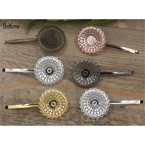 BoYuTe 10Pcs 37MM Filigree Round Flower Hair Jewelry 6 Colors Plated Girls Hair clips