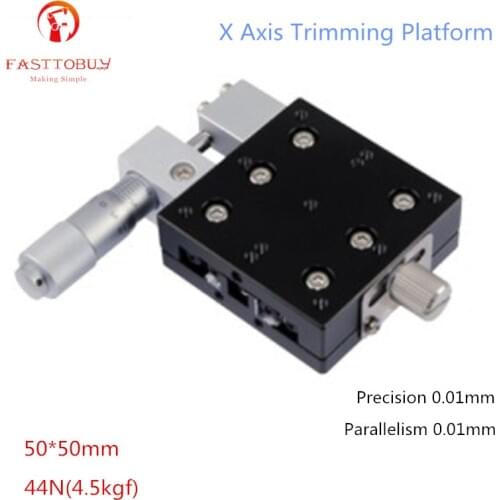 50*50mm X Axis Trimming Platform Precision 0.01mm Parallelism 0.01mm 44N(4.5kgf) Sliding Table Manual Displacement Platform