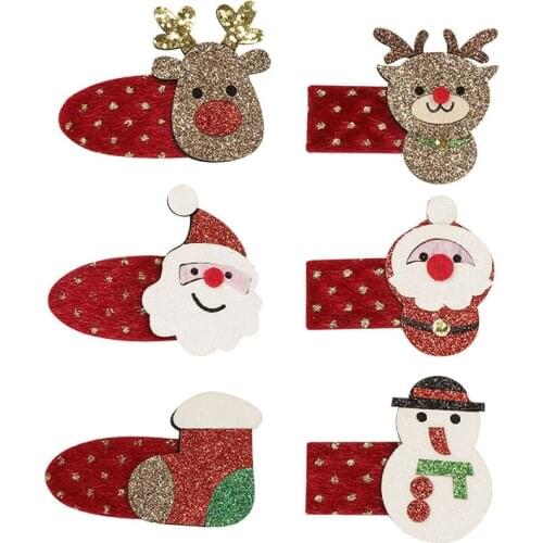 Ncmama Glitter Christmas Hair Clips for Girls Kids Felt Elk Snowman Sock Hair Bows Hairpins Party Fashion Hair Accessories
