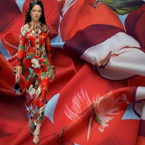 Big fashion catwalk fashion fabric digital printing printing satin red apple fabric special free shipping