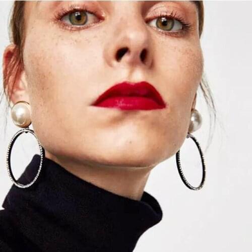 PPG&PGG European Exaggerated Big Earrings for Women Double Round Circle Pendant Long Imitation Pearl Earrings Jewelry