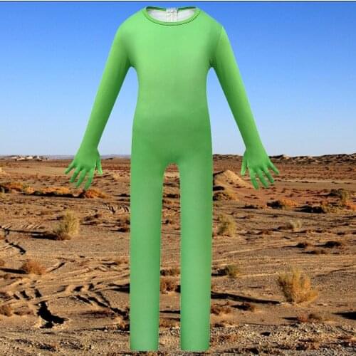 Kids Boys Anime Green Alien Cosplay Costume Funny Halloween Party Show Clothing for Children Jumpsuit +Mask Sets C48K171