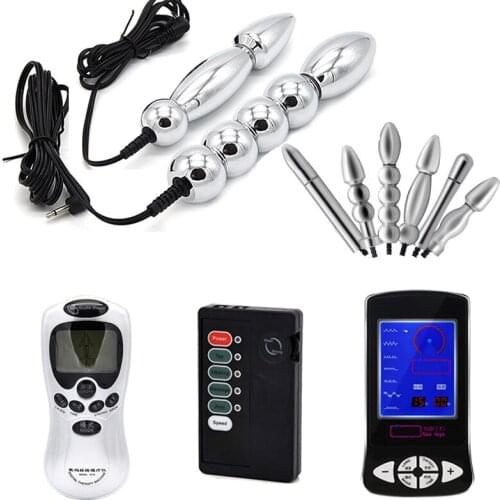 Electric Shock Anal Beads Plug Double Electrode Metal Prostate Massage G Spot Clitoris Stimulation Erotic Sex Toys For Men Woman