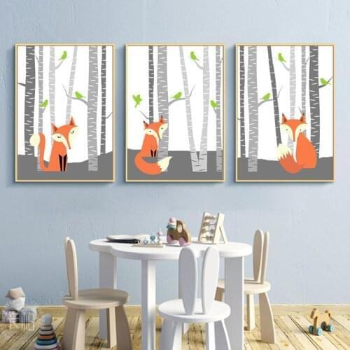 Fox Nursery Wall Art Print Cartoon Posters Cute Animal Canvas Painting Wall Pictures for Living Room Kids Bedroom Decor