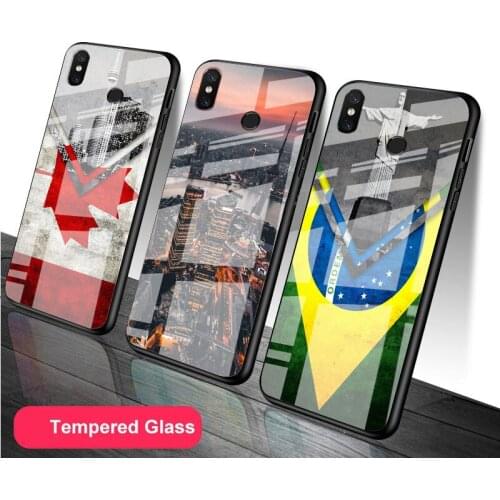 City with flag Tempered Glass Phone Case For Redmi Note 5 6 7 8 9 Pro Note8T Note9S Redmi8 9 Cover Shell