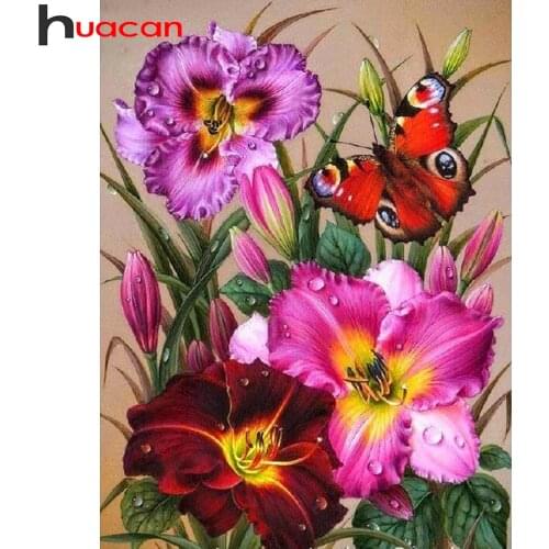 Huacan Diamond Mosaic Embroidery Flowers 5D Diamond Painting Full Square/Round Butterfly Paintings For Interior Creative Hobbies