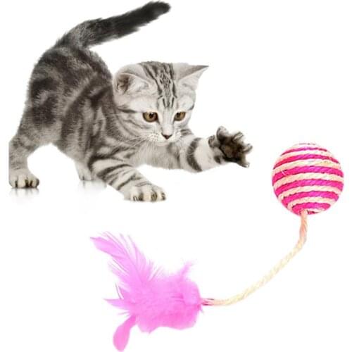 Cat Toy Ball Sisal Bite-resistant Artificial Feather Cat Teaser Toy Cat Play Toy
