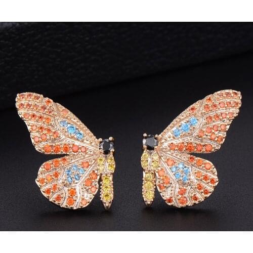 Blachette Exquisite Lovely Colorful Butterfly Cubic Zirconia Stud Earrings For Women Girls Party Performance Anniversary Jewelry