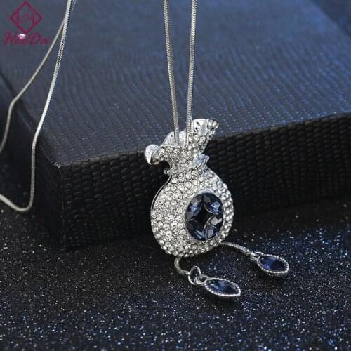 Korean Creative Lucky Bag Pendant Long Necklace for Women Elegant Set Auger Crystal Tassel Sweater Chain Fashion Simple Jewelry