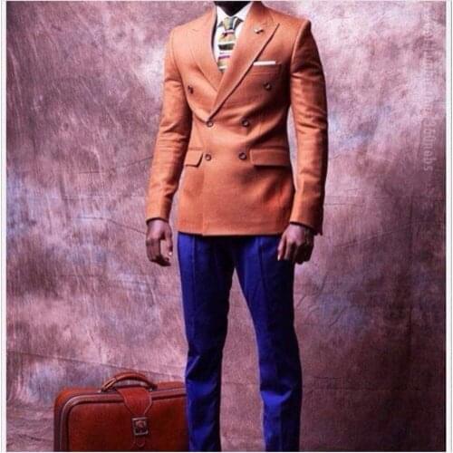 Custom Made Groomsmen Double Breasted Groom Tuxedos Peak Lapel Men Suits Wedding Best Man Blazer ( Jacket+Pants+Tie ) C517