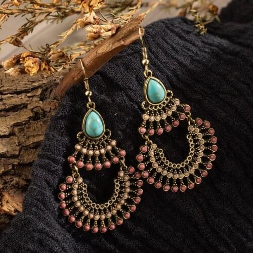 Statement Beads Dangle Drop Earrings with stone for Women 2019 Fashion Engagement Wedding Party Earrings Jewelry Accessories