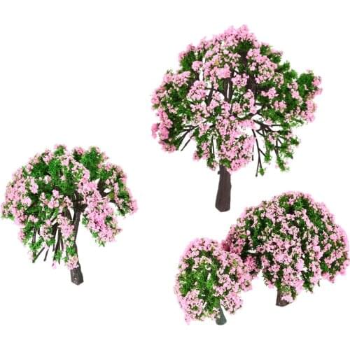 4pcs Model Tree with White and Pink Flower Railroad Scenery/Dioramax Model Building Kits Classic Toys for Kids Early Learning