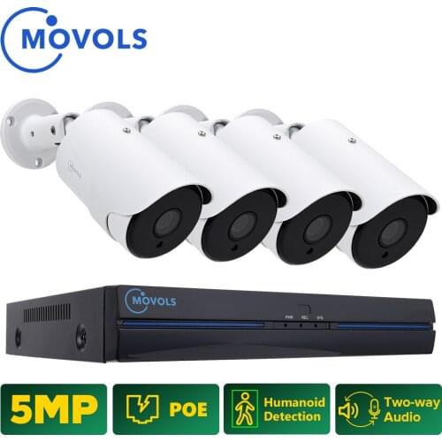 MOVOLS 5MP POE Security Camera System 8CH H.265 AI Two Way Audio NVR Kit 5MP Outdoor IP Camera CCTV Video Surveillance NVR Set